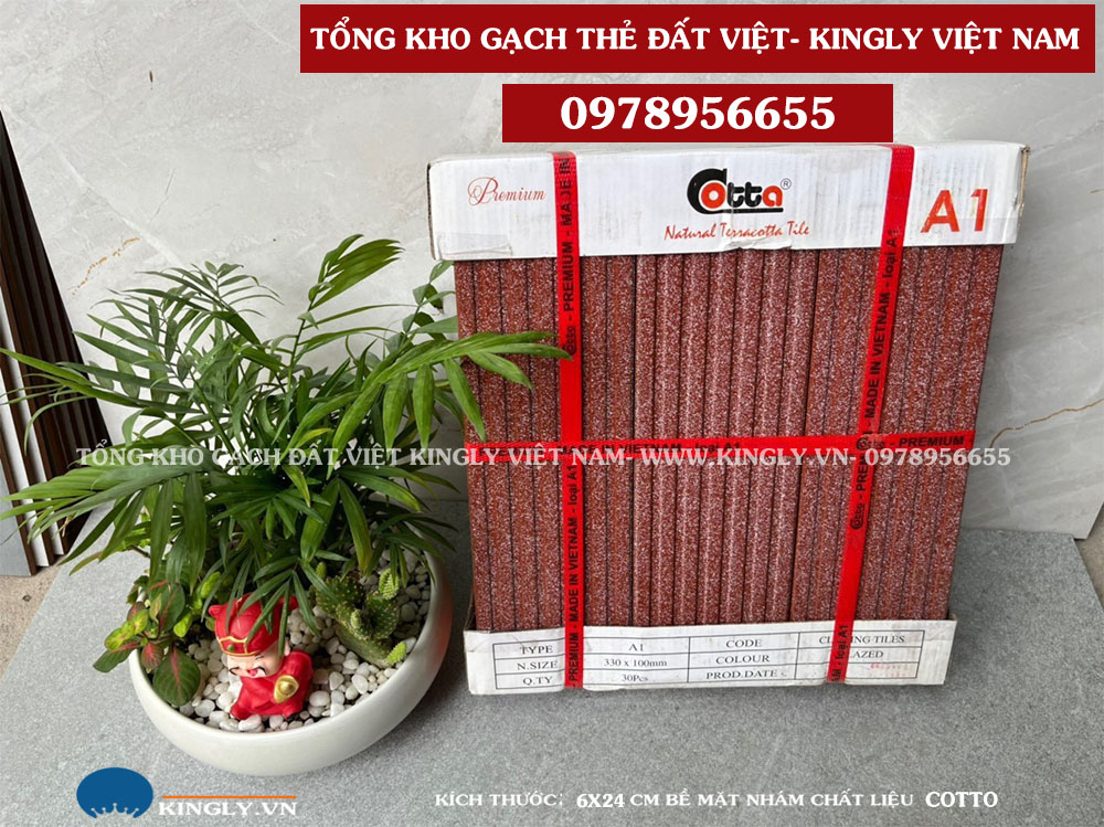 Gạch Thẻ Gốm Đất Việt cao cấp 6x24 màu nâu sọc 